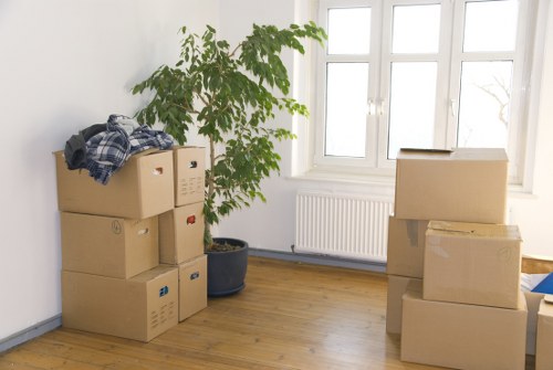 Removal van and moving equipment prepared for a service job