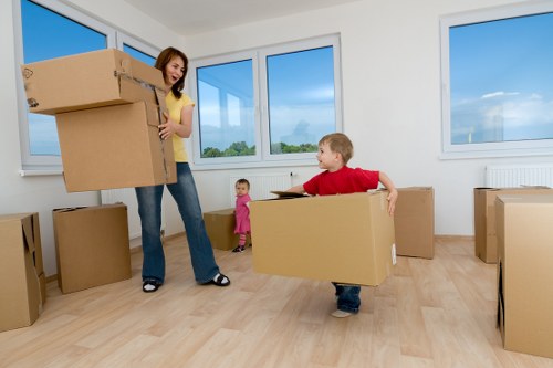 Carefully labelled moving boxes prepared by packing experts in Leyton