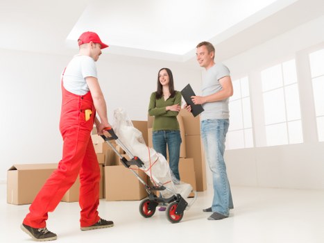 Charity donation boxes and reusable furniture from a clearance