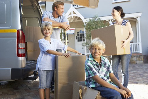 Packed boxes and wrapped furniture ready for a home move